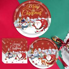 Christmas Paper Plates Napkins, Santa Claus Cake Dessert Dinner Plates For Merry Christmas Party Holiday Birthday Supplies Tableware Set, Disposable Paper Dinnerware Decoration Food Trays, Serves 24 Guests ﻿