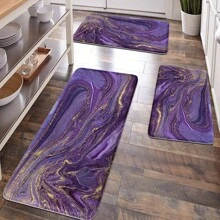 1 pieza Alfombra de piso antifatiga con superficie de felpa suave y patrón de mármol morado, decoración para el hogar, baño, cocina, felpudo, alivio cómodo para los pies, adecuado para el hogar, baño, cocina - Morado - Ver 2