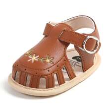 Baby Girl Sandals, PU Leather Non-Slip Embroidery Flower Summer Flats Toddler Shoes For Casual Daily - Brun - Visa 8