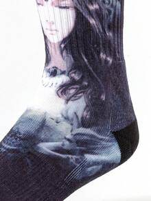1 双 3D 印花袜子 男士女士长筒袜 运动新奇趣味快乐疯狂袜子 街头风格时尚嘻哈篮球滑板袜 - 彩色 - 查看 4
