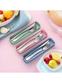 Portable Stainless Steel Cutlery Suit With Storage Box Chopstick Fork, Spoon Knife, Travel Tableware Set, Camping Cutlery. ,Kitchen,Christmas,Afternoon Tea
