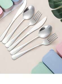 Portable Stainless Steel Cutlery Suit With Storage Box Chopstick Fork, Spoon Knife, Travel Tableware Set, Camping Cutlery. ,Kitchen,Christmas,Afternoon Tea
