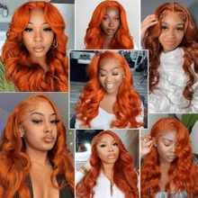 Ginger Lace Front Wigs Human Hair Pre Plucked 180% Density HD Lace Front Wigs Human Hair 13x4 Ginger Orange Body Wave Lace Frontal Wigs Human Hair Colored Bleached Knots Wigs