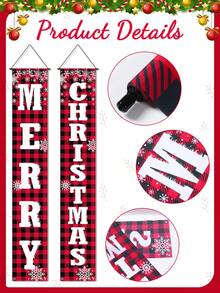 2 件圣诞快乐门帘，涤纶门柱对联，门对联，红色和黑色网格圣诞快乐图案门横幅，圣诞装饰，门装饰，家居装饰，圣诞挂饰，圣诞派对用品，圣诞装饰，圣诞装饰，万圣节，万圣节装饰 - 彩色 - 查看 5