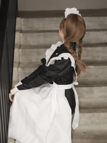 Women's Classic Maid Long Dress Black And White Apron Butler Role Playing Costume Uniform Halloween - Multicolor - View 4