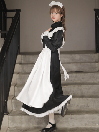 Women's Classic Maid Long Dress Black And White Apron Butler Role Playing Costume Uniform Halloween