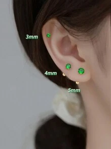6pcs/Set Stainless Steel & Ear Bone Stud Earrings For Women - Gold-green Diamond - View 8