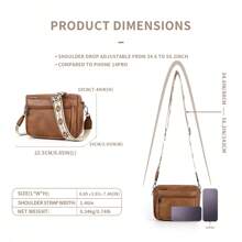 女士复古斜跨单肩包、时尚斜挎钱包、单肩手提包，可装手机和相机 - 棕色 - 查看 3