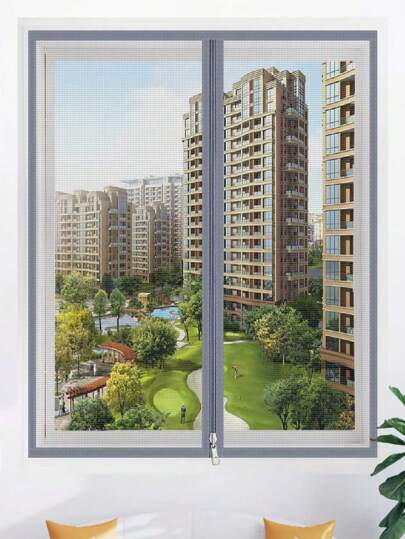 Grey Zipper Type Curtain Mesh, Self-Adhesive Mosquito Screen Net, Windowed Nano Mesh Net For Easy DIY Installation No-Drill