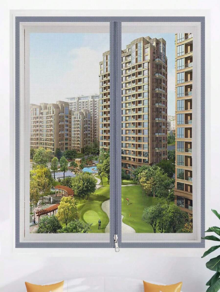 Grey Zipper Type Curtain Mesh, Self-Adhesive Mosquito Screen Net, Windowed Nano Mesh Net For Easy DIY Installation No-Drill - Grey - View 1