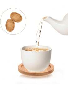 2pcs/Set Round Wood Grain Coasters [New Listing Alert] - Apricot - View 6