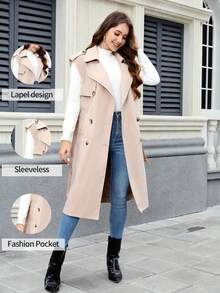 Women's Mid-Length Commuter Trench Coat With Pockets And Belt - Perfect For Spring And Autumn - Camel - View 2