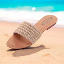 Women's Caribbean Slide Flat Sandal, Handmade Flat Sandal - Màu be - Xem 1