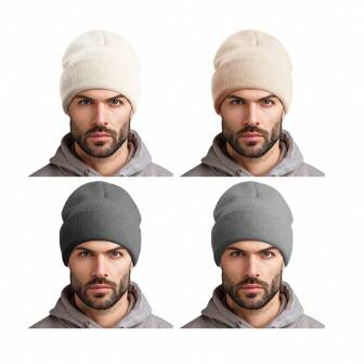 1pc Men's Multi-Color Solid Street Casual Acrylic Textured Elastic Knit Beanie Hat, For Daily Wear In Winter