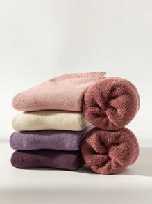 5 双儿童纯色厚款保暖绒中筒袜，适合儿童秋冬季休闲穿着