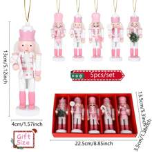 5pcs Exquisite Wooden Nutcracker Figurine - Pink And White Soldier With Candy Cane, Intricately Crafted For Festive Christmas Tabletop Decor, Traditional Holiday Ornament, And Unique Home Accent - Perfect For Indoor Display, New Year Party Favors Gift