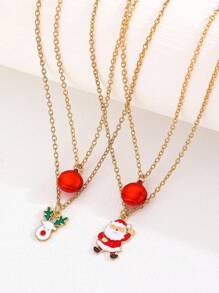 1pc Women Christmas Pendant Necklace, Jingle Bell, Christmas Tree, Deer Drop Shaped Multi-Layer Necklace, Jewelry Gift For Daughter, Wife, Mom - Multicolor - View 7