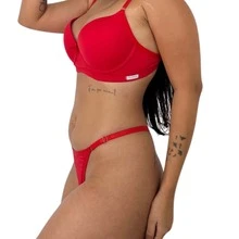 CONJUNTO LINGERIE GRINGAS  NACIONAL ALCAS AJUSTAVEIS  CORES SORTIDAS - bordô - Visão 3