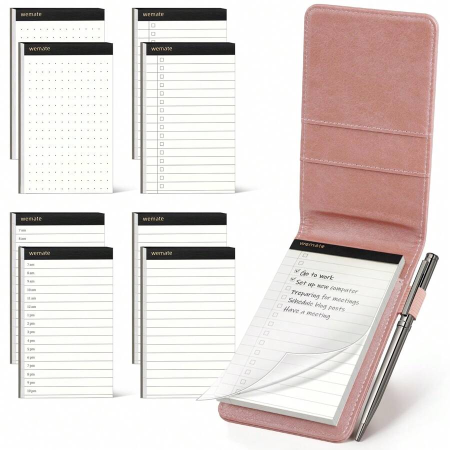 10 Pieces Small Notepad Holder Set Pocket Notebook - Included Mini Pocket Notepad Holder Set With 8 Memo Book Refills And Metal Pen For Meetings, Daily Records, And Notes 3 X 5 Inch (Rose Gold) - 玫瑰金 - 查看 1