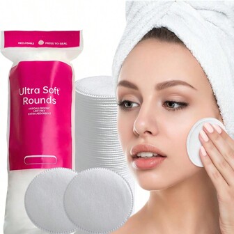 100/200/400片一次性圆形洁面垫，3层加厚，适用于面部清洁、化妆、保湿和卸甲油，6*6cm