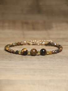 gxtbw Pulsera de curación de estilo bohemio simple con piedras naturales | Piedra de Dong Ling verde y piedra de ojo de tigre con cuentas redondas combinadas con diseño facetado | Pulsera hecha a mano con cierre de langosta ajustable de acero inoxidable y encanto de metal | Regalo de aniversario y regalo de cumpleaños
