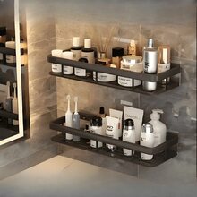 Kit 2 Bathroom Shelves Shampoo Soap And Cream Organizer Holder - màu đen - Xem 2