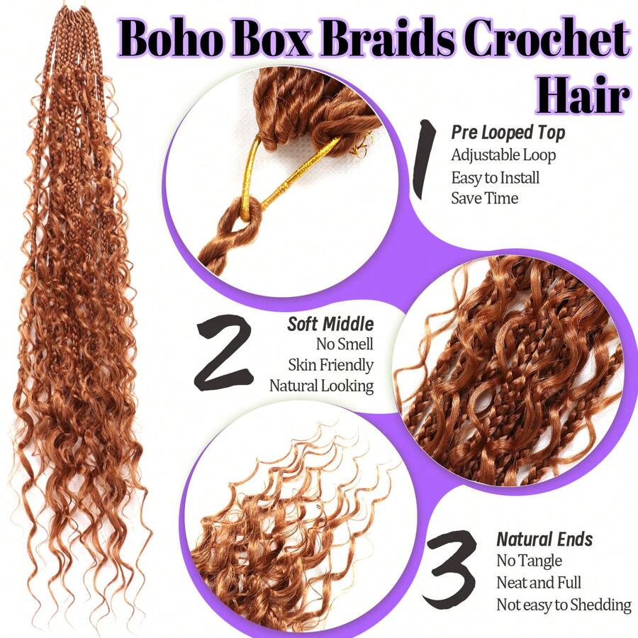 Boho Goddess Box Braids Crochet Hair For Women8 Packs 24 Inch Pre