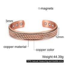 Twisted Pure Copper Bracelets Men Magnetic 12mm Wide Handmade Braided Health Energy Bangles Benefits Adjustable Open Cuff Jewelry Resizable