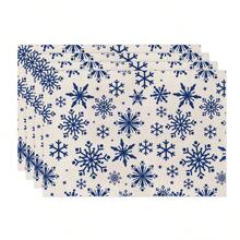 1 Stück/4 Stück/6 Stück, Weihnachten Winter Tisch-Platzsets, Weihnachten blaue Grünpflanzen Schneeflocken Rentier Leinen Platzsets, schmutzabweisende Platzsets, geeignet für Zuhause, Esszimmer und Restaurant, Tischdekor, Heimwaren