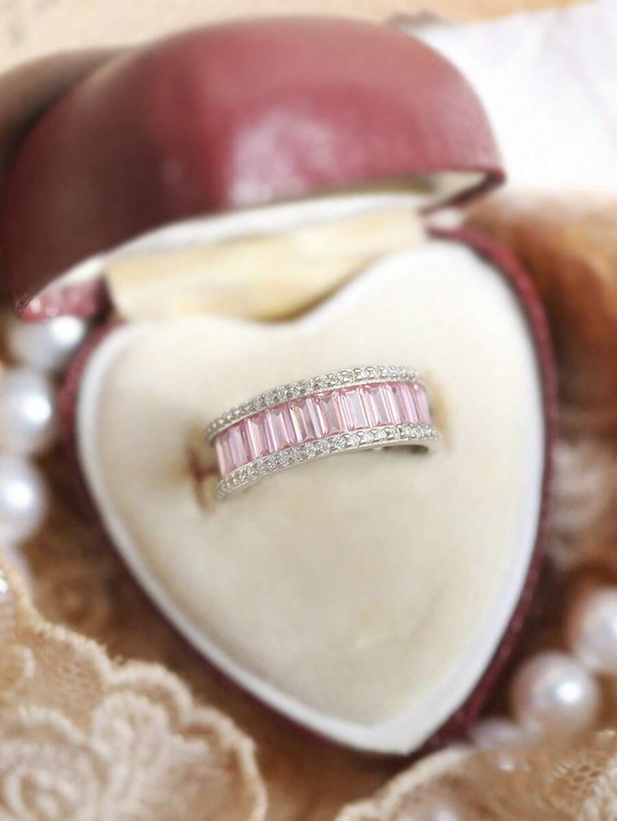 Stylever 1枚彩色全锆石戒指，925纯银材质，奢华闪耀，精致珠宝，送给女孩的礼物，舞会和派对装饰