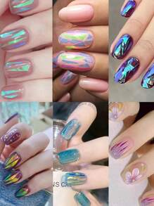4 Boxes Glass Aurora Nail Art Glitter Flakes, Multicolor Aurora Holographic Shiny Nail Sequins, 3x3cm Round Shaped Box Nail Glitter Flakes For DIY Manicure And Craft Design Nail Charms Nail Supplies