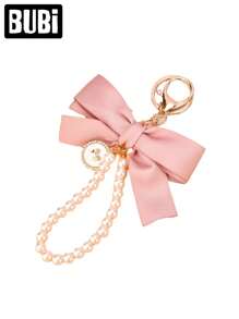 Pearl Bow Keychain For Women Female Lady Girls Fashion Ornaments Universal Bag Pendant Car Key Chain Wristlet Handbag Decoration Holiday Gift Auto Accessories