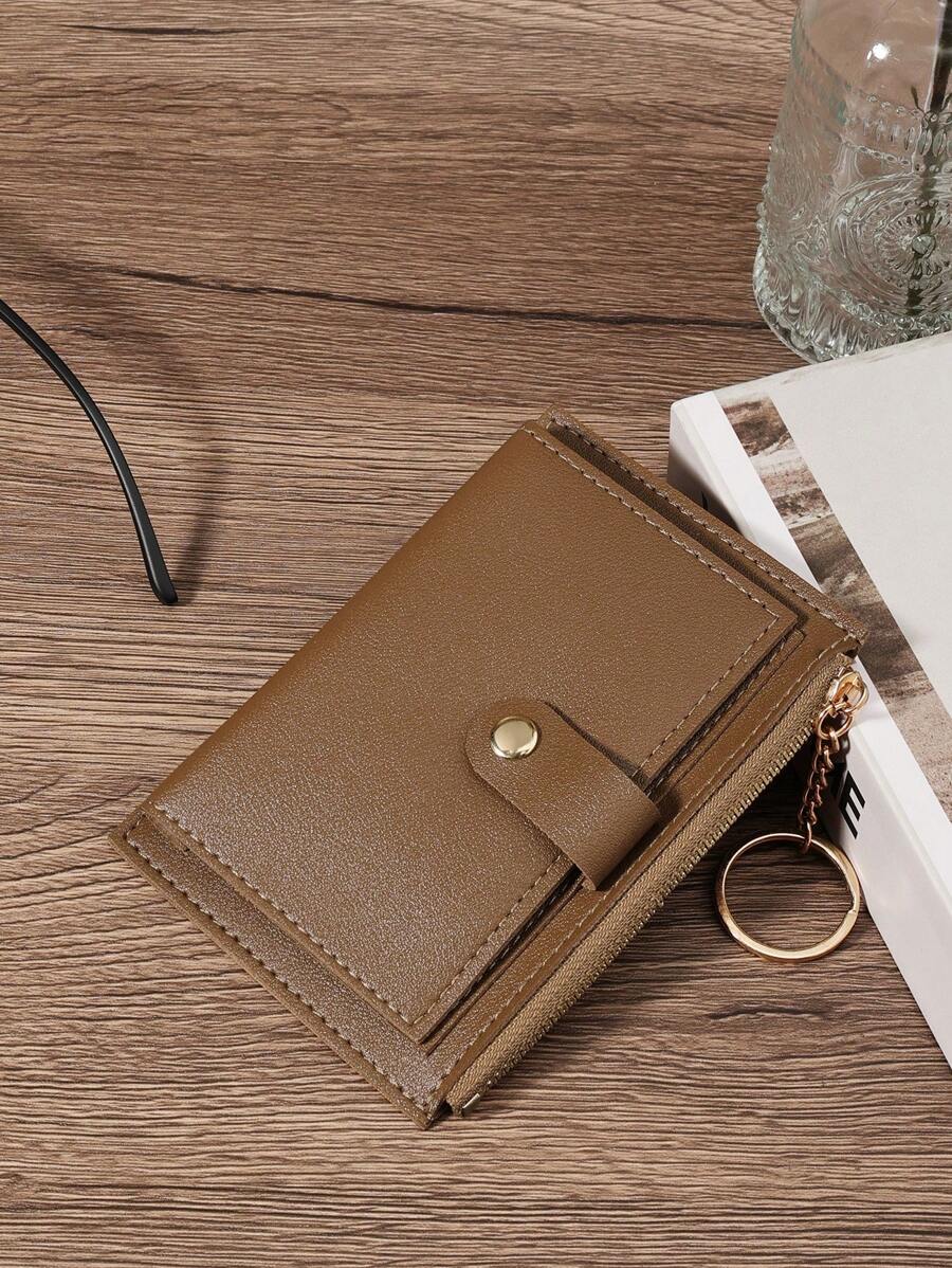 Letter Print Fashion 2-Fold Multi Card Slots Zipper Short Wallet & For Cards For Card Holder Card Holder Wallet Business Card Holder Credit Card Holder Card Holder Women For Women Wallet Mini Wallet Purse Wallet Wallet Keychain Card Wallet - Apricot - View 1