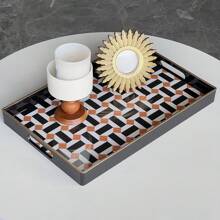 Zosenley Rectangular Tray - Decorative Tray, Plastic Tray With Handles Modern Vanity Tray Serving Tray For Ottoman, Coffee Table, Kitchen And Bathroom Halloween Christmas Costume Gifts 15.7 X 10.2 Inch Bathroom Decor Summer Back To School