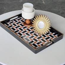 Zosenley Rectangular Tray - Decorative Tray, Plastic Tray With Handles Modern Vanity Tray Serving Tray For Ottoman, Coffee Table, Kitchen And Bathroom Halloween Christmas Costume Gifts 15.7 X 10.2 Inch Bathroom Decor Summer Back To School