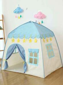 CcRetro Carpa de Juguete para el hogar con Castillo de Princesa para niñas, 130 x 130 cm, Incluye luz de Estrella de 3 m Gratis, carpa con Castillo de Princesa para niños y niñas - azul real - Ver 7