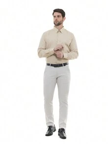 Men's 2-Piece KIT - Gray Fine Sports Twill Trousers And Beige Premium Linen Dress Shirt - Nhiều màu - Xem 1