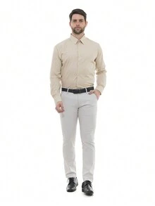 Men's 2-Piece KIT - Gray Fine Sports Twill Trousers And Beige Premium Linen Dress Shirt - Nhiều màu - Xem 3