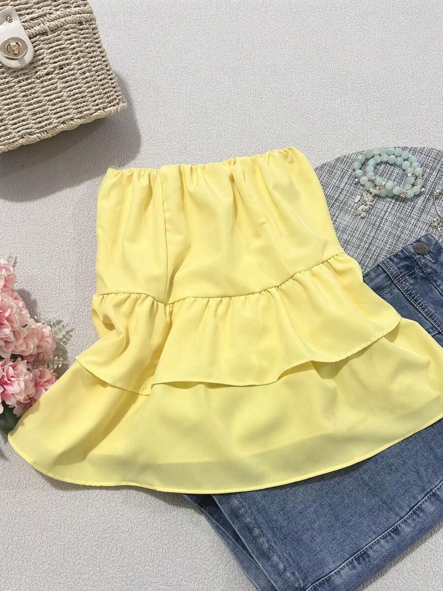 Cropped Top And Back Has Elastex Women's Fashion - 黃色 - 查看 1