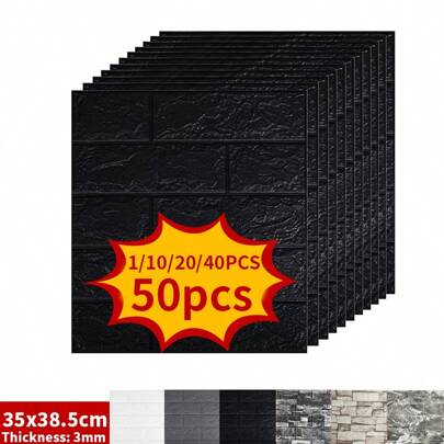 1/10/20/40/50PCS 3D墙贴壁纸，自粘墙砖贴自粘墙纸，易贴，易剥离，易清洁，易切割，适用于厨房，客厅，浴室，走廊，卧室，装修贴纸撕掉墙板，墙纸，壁纸，春季装饰用品刷新你的家，节日装饰贴纸礼物生日毕业