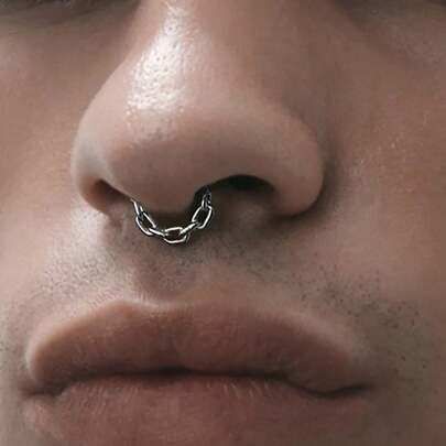 1 pieza Anillo de nariz de acero inoxidable 316L con cadena espiral de clip, arete de cartílago helix, anillo de septo, joyería corporal unisex