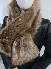 1 件仿豹纹毛多色超厚围巾，适合皮草大衣/夹克，温暖的欧洲时装秀风格冬季秋季