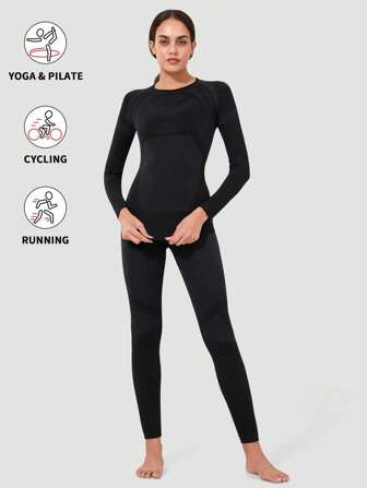 Women's Thermal Underwear Set, Warm Long Sleeve Top And High Waist Fitted Long Pants, Breathable Seamless 2-Piece Suit, Suitable For Winter Running Skiing Sports