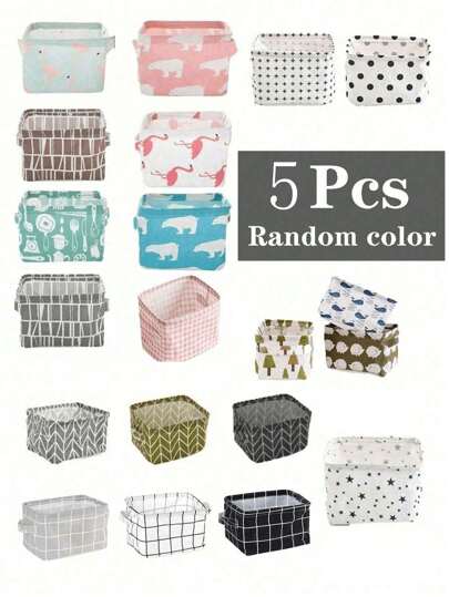 5pcs/1pc Fabric Collapsible Storage Basket, Snack & Sundries Organizer Bin, Modern Plaid Pattern Storage Basket, Office Desk Organizer, Suitable For Home, Bedroom, Bathroom, Office, Outdoor, Travel, Holiday, Wedding,For Back To School