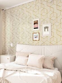 1M/3M 金色几何条纹自粘墙纸，房间背景墙装修装饰，防水防潮 PVC 贴纸