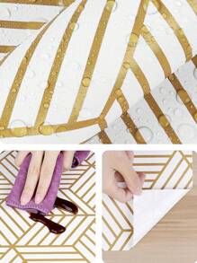 1M/3M 金色几何条纹自粘墙纸，房间背景墙装修装饰，防水防潮 PVC 贴纸