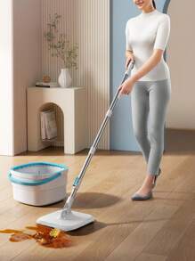 1set Slouchy Mop With Dirty Water Separation, Hand-Free Mop Bucket System, Home Rotating Mop Cleaner - Beige - View 2