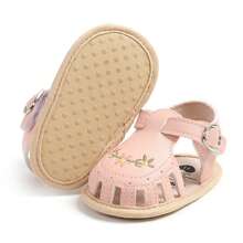 Baby Girl Sandals, PU Leather Non-Slip Embroidery Flower Summer Flats Toddler Shoes For Casual Daily - 粉色 - 查看 8
