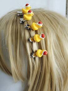 10 Pcs Cute Cartoon Duck Hair Clips - Plastic, One-Size-Fits-All, Hair Accessory - Multicolor - View 7