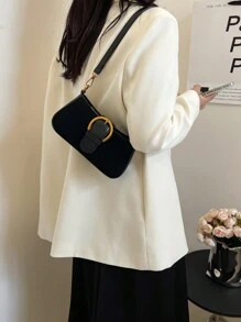 Nouveau sac à bandoulière pour femmes 2024, sac bandoulière design unique, sac sous le bras décontracté et assorti, sac à main simple et élégant, matériau PU confortable avec finition mate et design de couleur unie, fermeture éclair, sangle réglable et amovible, grande capacité, design en forme de croissant, automne/hiver - Noir - Voir 4